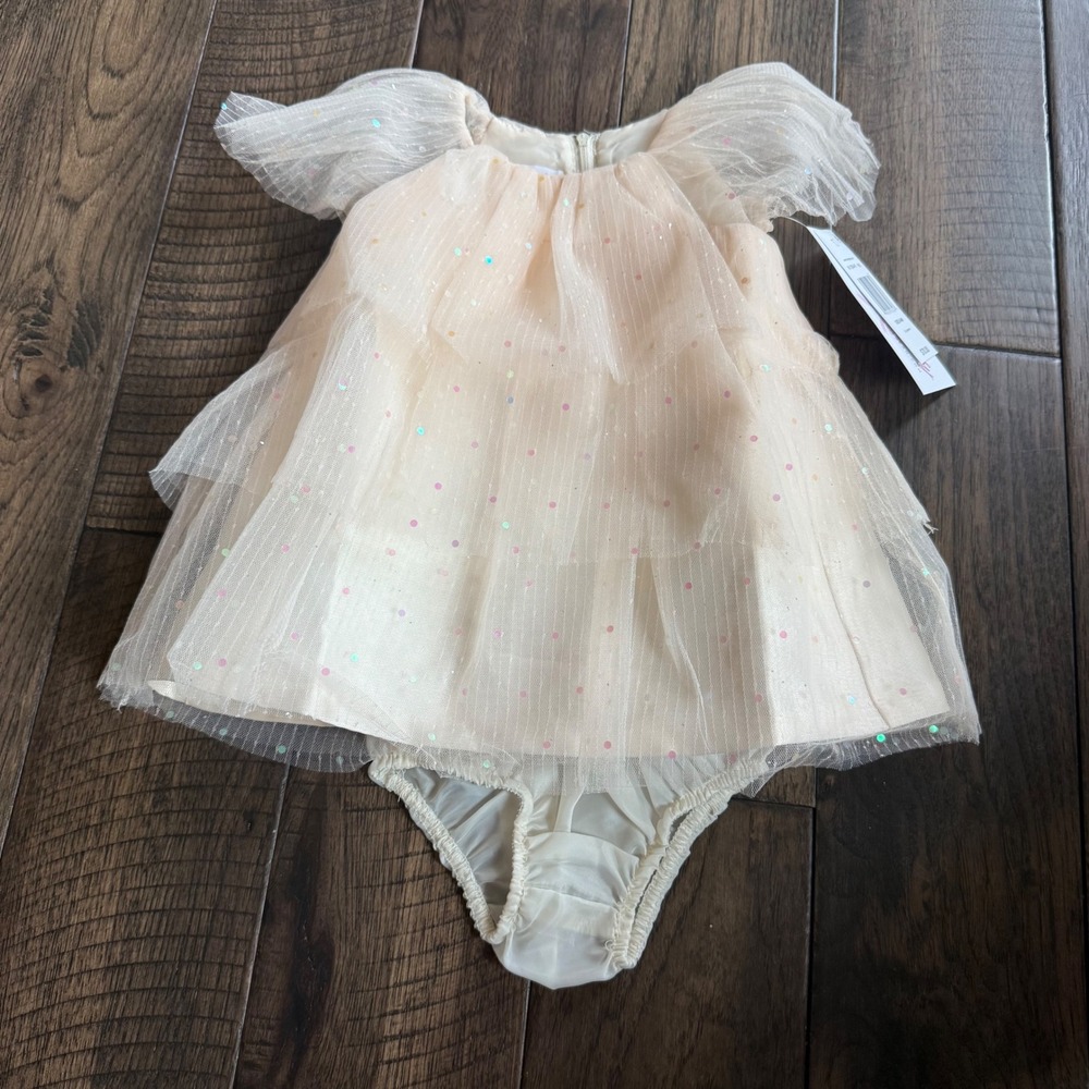 Bonnie Baby Kids Peach Tiered Tulle Polka Dot Dress Set 6-9M R5-12264-PS NEW